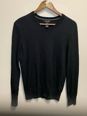 Banana Republic Black Extra Fine Marino Wool V-Neck Sweater Men’s Medium